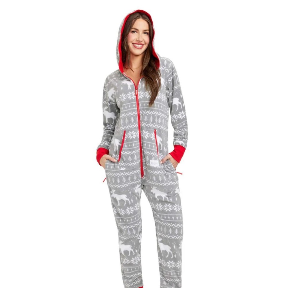 Tipsey Elves Grey Moose Couples Onsie Jumpsuits Size Medium